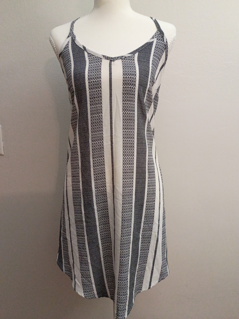 Asymmetrical Black & White Striped Slip Dress